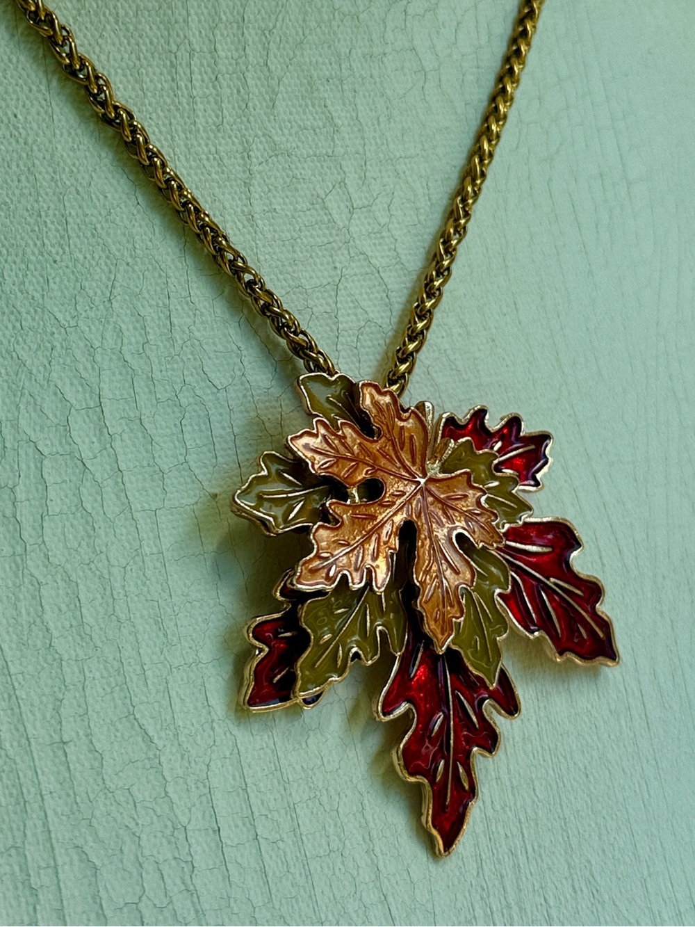 Autumn Leaf Enamel Pendant Necklace - Multicolor